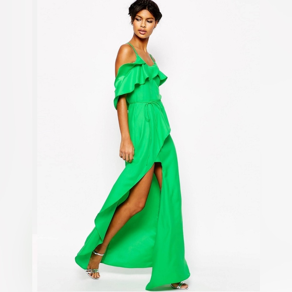 ASOS Cold-Shoulder Ruffle Cami Maxi Dress Size 8